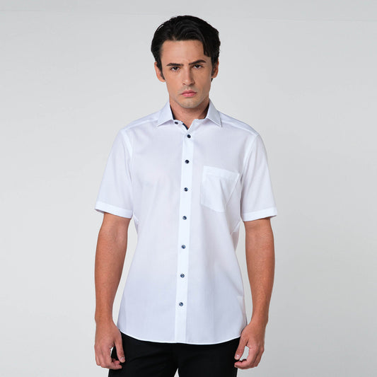 OLYMP LUXOR Shirt เสื้อเชิ้ตสีขาว แต่งปก ทรงหลวม ใส่สบาย รีดง่าย