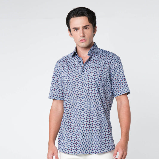 OLYMP LUXOR Shirt เสื้อเชิ้ตสีกรมท่า พิมพ์ลาย ใส่สบาย รีดง่าย