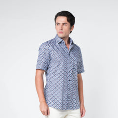 OLYMP LUXOR Shirt เสื้อเชิ้ตสีกรมท่า พิมพ์ลาย ใส่สบาย รีดง่าย