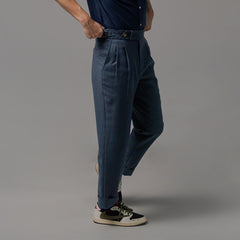 era-won กางเกงขายาว รุ่น Double Belts Trousers V1 ทรง Skinny Crop เอวสูง สี Mad Blue (กรม)