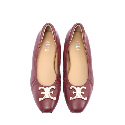 ELLE SHOES รองเท้าหนังแกะ ทรงบัลเล่ต์ LAMB SKIN COMFY COLLECTION รุ่น Ballerina สีแดงไวน์ ELB001