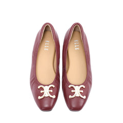 ELLE SHOES รองเท้าหนังแกะ ทรงบัลเล่ต์ LAMB SKIN COMFY COLLECTION รุ่น Ballerina สีแดงไวน์ ELB001