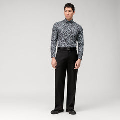 OLYMP LUXOR Shirt เสื้อเชิ้ตสีดำพิมพ์ลาย กราฟิก ใส่สบาย รีดง่าย