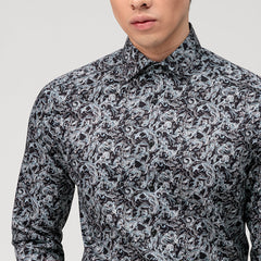 OLYMP LUXOR Shirt เสื้อเชิ้ตสีดำพิมพ์ลาย กราฟิก ใส่สบาย รีดง่าย