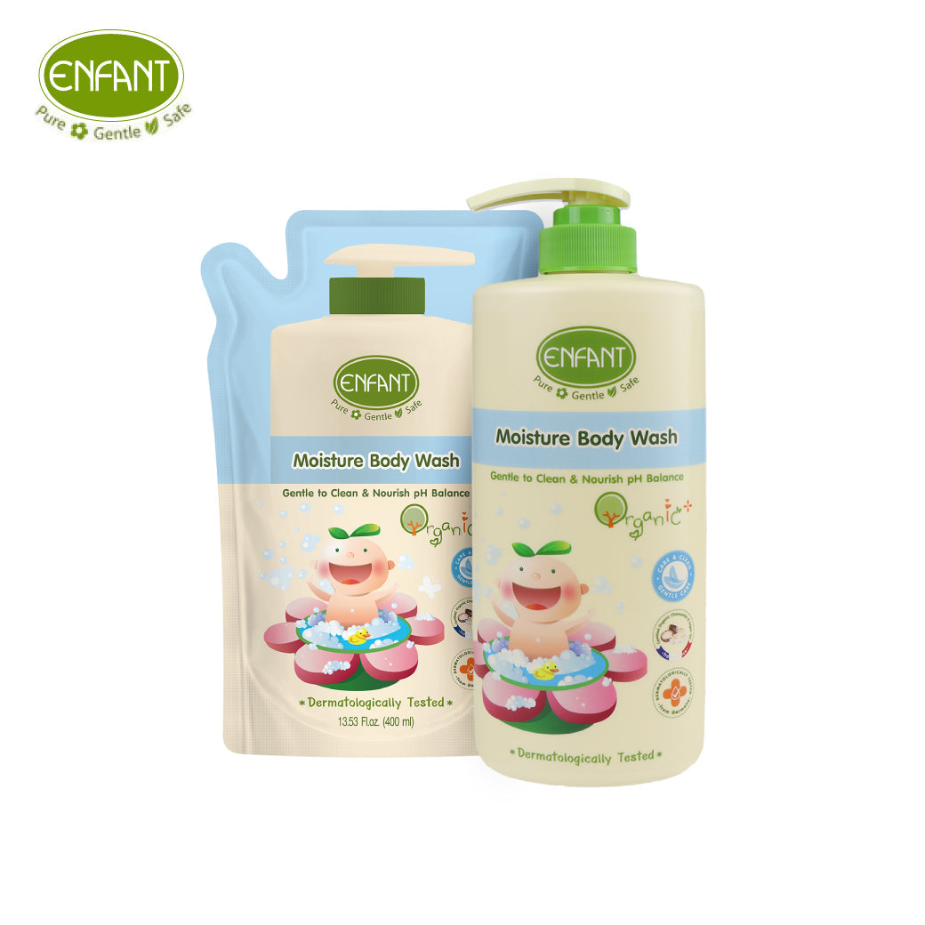 [1แถม1] Enfant อองฟองต์ Organic Plus Moisture Body Wash ครีมอาบน้ำ สูตรน้ำนมวานิลา ใช้ได้ตั้งแต่เด็กแรกเกิด เซ็ตสุดคุ้มซื้อชนิดขวด + รีฟิลชนิดถุง