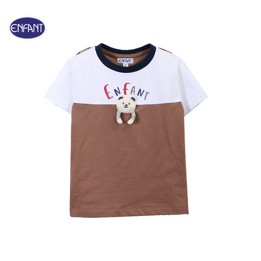 ENFANT (อองฟองต์) เสื้อยืดแขนสั้น+กางเกงเอี้ยม สำหรับเด็ก 6 เดือน - 8 ปี คอลเล็กชั่น Mini Luxe Bear ผ้าคอตตอน 100% สีน้ำตาล