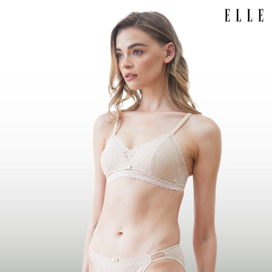 ELLE lingerie Paddedbra ยกทรงรูปแบบไร้โครงผ้าลูกไม้ (Retro Lace) LB6735