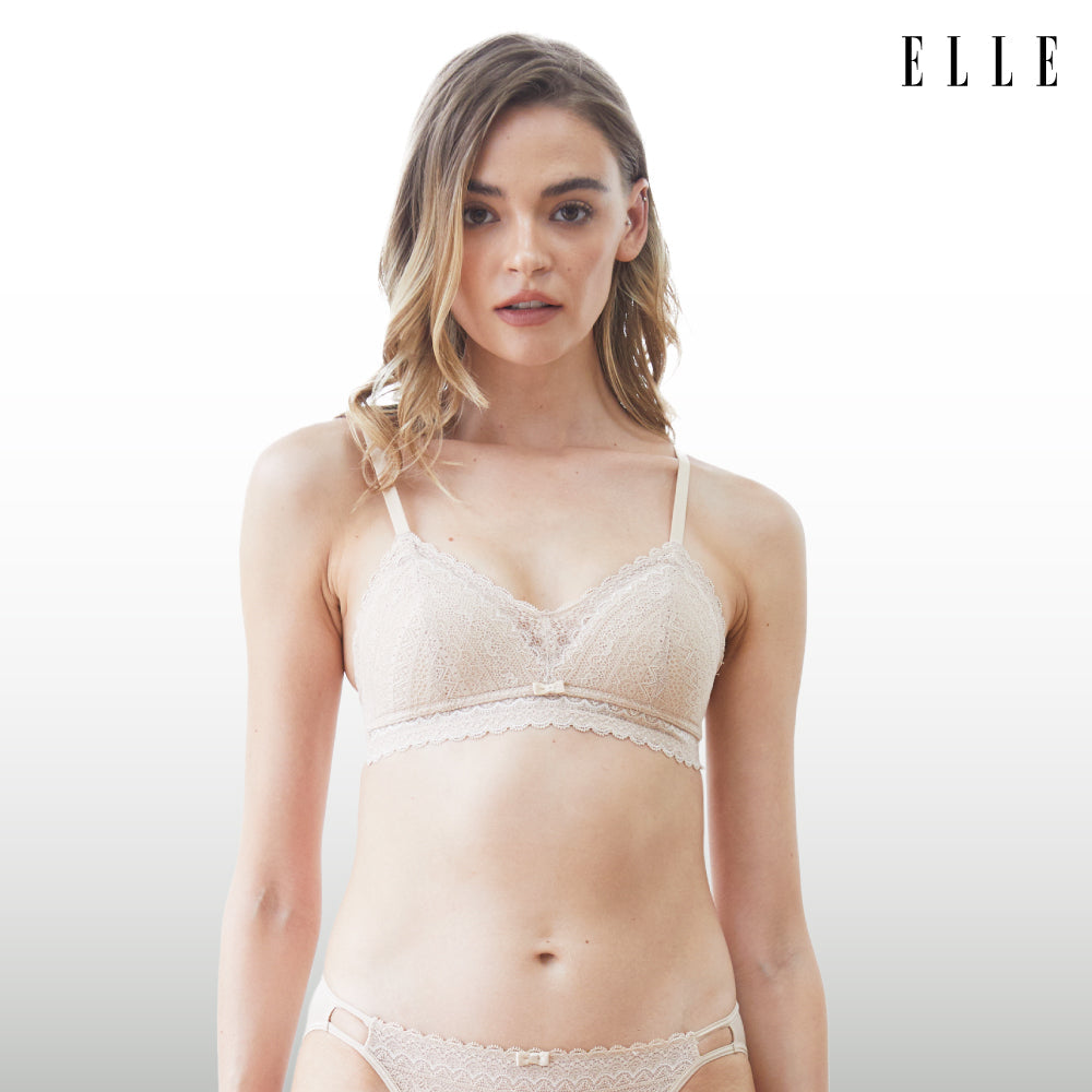 ELLE lingerie Paddedbra ยกทรงรูปแบบไร้โครงผ้าลูกไม้ (Retro Lace) LB6735