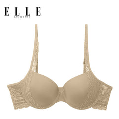 ELLE Lingerie Moulded Bra ยกทรงเสริม Push-up เต้าเรียบตัดต่อลูกไม้ - LB7534