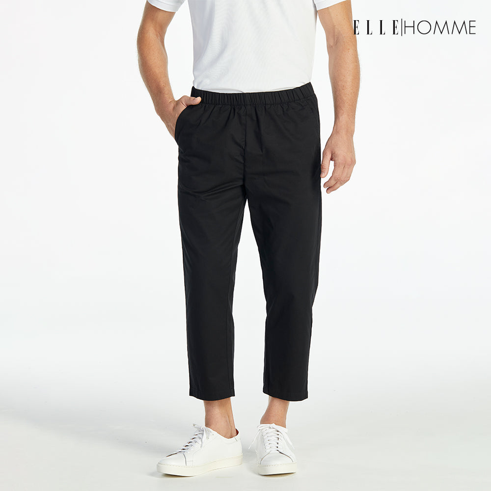 ELLE HOMME | กางเกงขายาวห้าส่วนเอวยางยืด กระเป๋าล้วง 2 ข้าง สีดำ | W8Q001