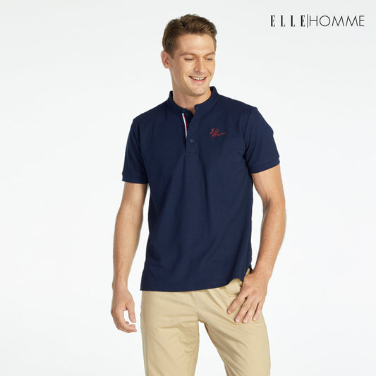 ELLE HOMME POLO | เสื้อยืดโปโลคอจีน แขนสั้น แต่งเทปลายธงชาติฝรั่งเศส สีขาว | W8K904