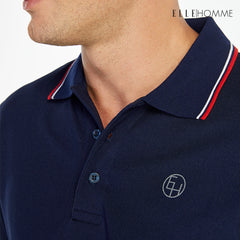 ELLE HOMME POLO | เสื้อยืดโปโลคอปก แขนสั้น สกรีนโลโก้ EH สวมใส่สบาย สีกรม | W8K903