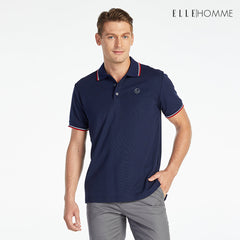 ELLE HOMME POLO | เสื้อยืดโปโลคอปก แขนสั้น สกรีนโลโก้ EH สวมใส่สบาย สีกรม | W8K903