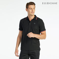 ELLE HOMME POLO | เสื้อยืดโปโลคอปก แขนสั้น สกรีนโลโก้ EH สวมใส่สบาย สีดำ | W8K903