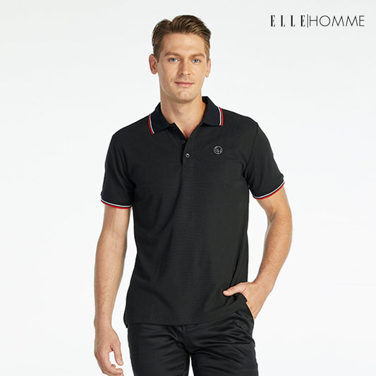 ELLE HOMME POLO | เสื้อยืดโปโลคอปก แขนสั้น สกรีนโลโก้ EH สวมใส่สบาย สีดำ | W8K903