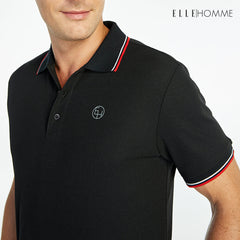 ELLE HOMME POLO | เสื้อยืดโปโลคอปก แขนสั้น สกรีนโลโก้ EH สวมใส่สบาย สีดำ | W8K903