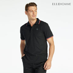 ELLE HOMME POLO | เสื้อยืดโปโลคอปก แขนสั้น สกรีนโลโก้ EH สวมใส่สบาย สีดำ | W8K903