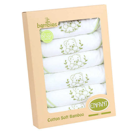 Enfant อองฟองต์ ผ้าอ้อมเด็กแรกเกิด Cotton Soft Bamboo ลายน้องหมี ขนาด 30x30 นิ้ว (แพ็ค 6 ผืน)