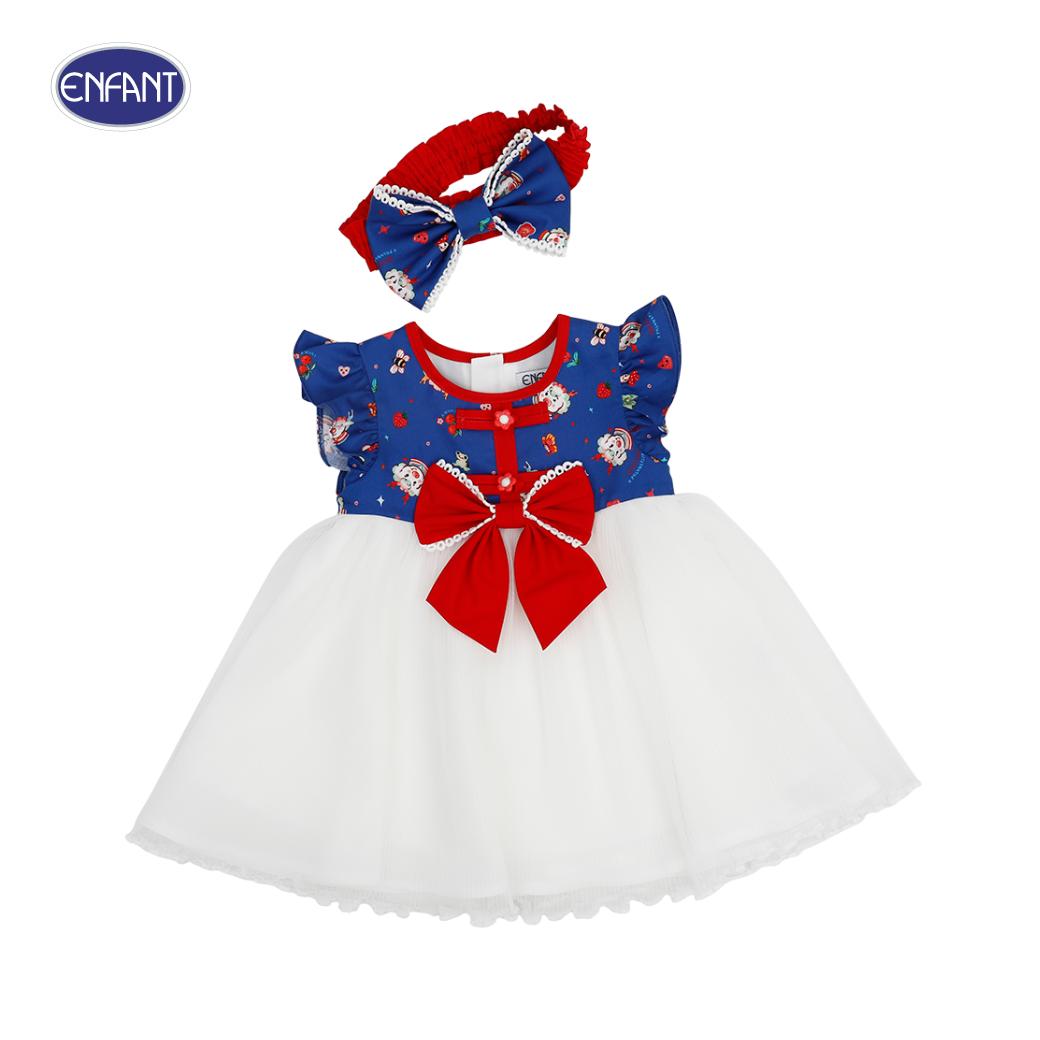 Enfant (อองฟองต์) ชุดกระโปรง + ที่คาดผม คอลเลกชั่น Festive ต้อนรีบปีมังกรทอง สำหรับเด็กอายุ 6 เดือน - 8 ปี สีน้ำเงิน