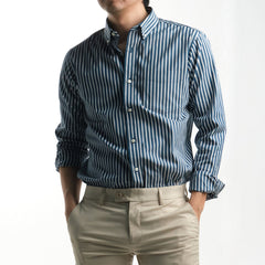 era-won เสื้อเชิ้ต ทรงปกติ รุ่น Dress Shirt Striped สี Sea florence (Blue Bird) ลายน้ำเงิน