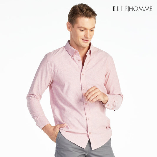 ELLE HOMME | เสื้อเชิ้ตแขนยาว คอปกเชิ้ต ทรง REGULAR สีชมพู | W8B675