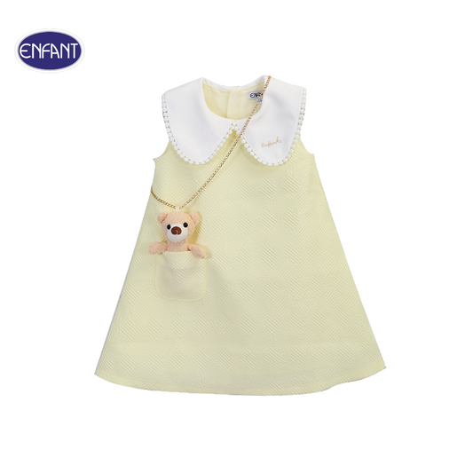 ENFANT (อองฟองต์) ชุดกระโปรงแขนกุด สำหรับเด็ก 3 เดือน - 6 ปีคอลเล็กชั่น Mini Luxe Bear ผ้าคอตตอน 100% สีเหลืองอ่อน