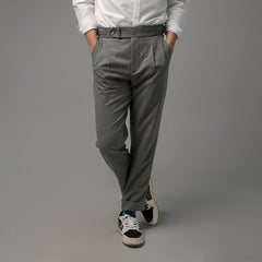 era-won กางเกงขายาว รุ่น Double Belts Trousers V2 ทรง Skinny Crop เอวสูง สี Grey (เทาอ่อน) ผ้าใหม่