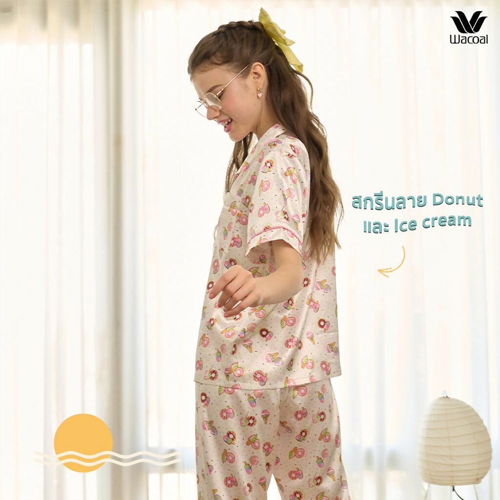 Wacoal Santa Monica Collection ชุดนอนกันโป๊แขนสั้น ขายาว พิมพ์ลาย Donut และ Ice cream รุ่น WN7O02 - BigxShow