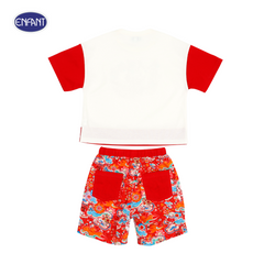 Enfant (อองฟองต์) ชุดเสื้อคอกลม + กางเกงลายมังกร คอลเลกชั่น Festive ต้อนรีบปีมังกรทอง สำหรับเด็กอายุ 6 เดือน - 4 ปี สีแดง