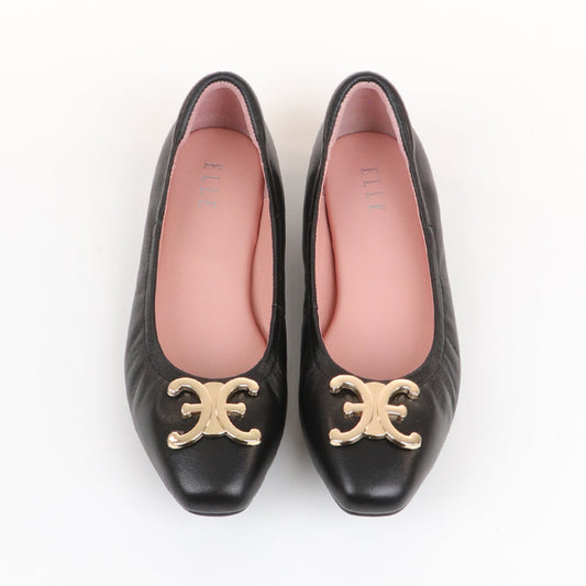 ELLE SHOES รองเท้าหนังแกะ ทรงบัลเล่ต์ LAMB SKIN COMFY COLLECTION รุ่น Ballerina สีดำ ELB001