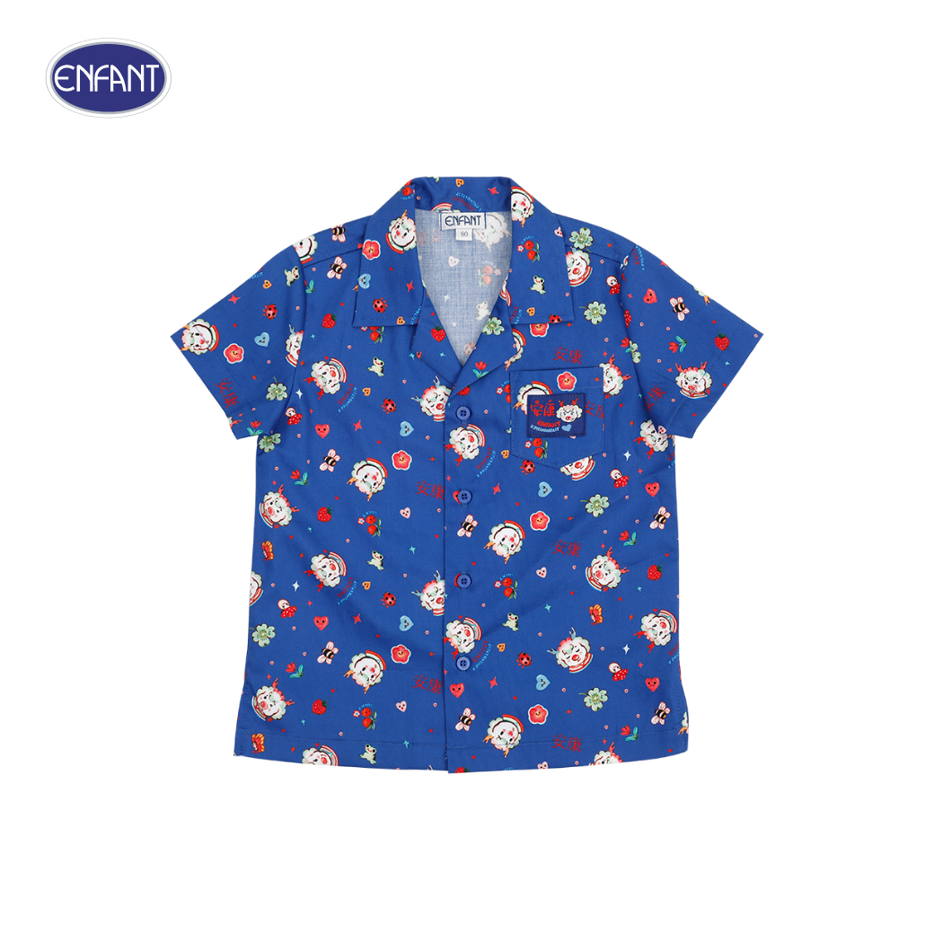 Enfant (อองฟองต์) เสื้อเชิ้ตแขนสั้น คอลเลกชั่น Festive ต้อนรีบปีมังกรทอง สำหรับเด็กอายุ 6 เดือน - 8 ปี สีน้ำเงิน