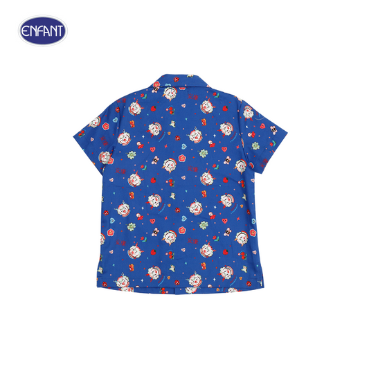 Enfant (อองฟองต์) เสื้อเชิ้ตแขนสั้น คอลเลกชั่น Festive ต้อนรีบปีมังกรทอง สำหรับเด็กอายุ 6 เดือน - 8 ปี สีน้ำเงิน