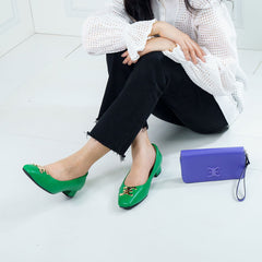 ELLE SHOES รองเท้าหนังแกะ ทรงส้นเหลี่ยม LAMB SKIN COMFY COLLECTION รุ่น Block heel สีเขียว ELB003