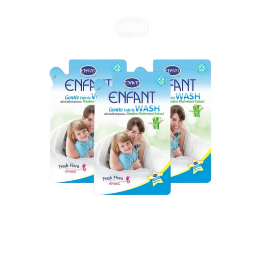 Enfant อองฟองต์ Gentle Fabric Wash ผลิตภัณฑ์ซักผ้าสำหรับทุกคนในครอบครัว สูตรบอกลากลิ่นอับชื้นด้วย Bamboo Bioferment Extract 700ml./ซอง 1ลัง/12ซอง