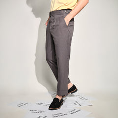 era-won กางเกงขายาว รุ่น Double Belts Trousers V4 ทรง Skinny Crop เอวสูง สี Shinori grey (เทา) ผ้าทอลาย