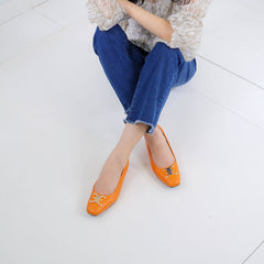 ELLE SHOES รองเท้าหนังแกะ ทรงส้นเหลี่ยม LAMB SKIN COMFY COLLECTION รุ่น Block heel สีส้ม ELB003