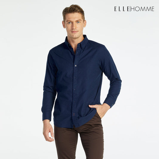 ELLE HOMME | เสื้อเชิ้ตแขนยาว คอปกเชิ้ต ทรง REGULAR สีกรมท่า | W8B675