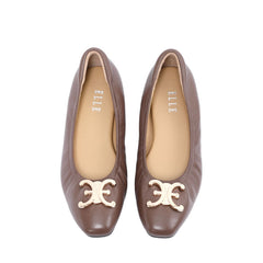 ELLE SHOES รองเท้าหนังแกะ ทรงบัลเล่ต์ LAMB SKIN COMFY COLLECTION รุ่น Ballerina สีน้ำตาล ELB001