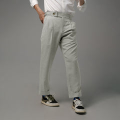 era-won กางเกงขายาว รุ่น Double Belts Trousers V1 ทรง Skinny Crop เอวสูง สี Mad Light Grey (เทาอ่อน)