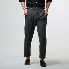 era-won กางเกงขายาว รุ่น Double Belts Trousers V1 ทรง Skinny Crop เอวสูง สี Opera Grey (เทาเข้ม)