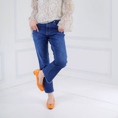 ELLE SHOES รองเท้าหนังแกะ ทรงส้นเหลี่ยม LAMB SKIN COMFY COLLECTION รุ่น Block heel สีส้ม ELB003