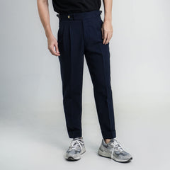 era-won กางเกงขายาว รุ่น Double Belts Trousers V1 ทรง Skinny Crop เอวสูง สี Blue system (กรมเข้ม)