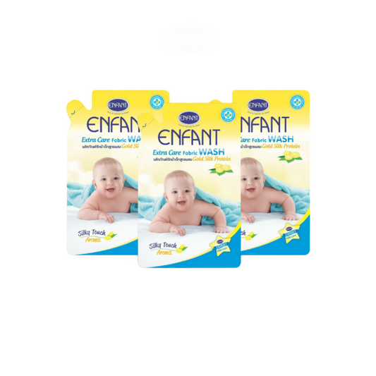 Enfant อองฟองต์ Extra Care Fabric Wash ผลิตภัณฑ์ซักผ้าสำหรับเด็กแรกเกิดและถนอมผิวบอบบาง สูตรผสม Gold Silk Protein 700 ml. 1ลัง/18ซอง