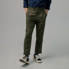 era-won กางเกงขายาว รุ่น Double Belts Trousers V2 ทรง Skinny Crop เอวสูง สี Olive (เขียวขี้ม้า) ผ้าใหม่