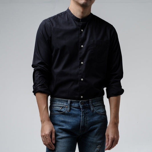 era-won Premium Quality เสื้อเชิ้ต ทรงปกติ Dress Shirt (คอจีน) แขนยาว สี Black