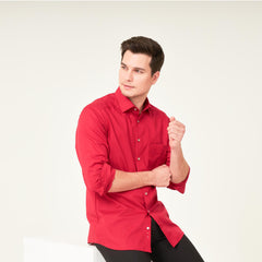 OLYMP LUXOR Shirt เสื้อเชิ้ตสีแดง ผ้าเท็กเจอร์ทรงหลวม ใส่สบาย รีดง่าย