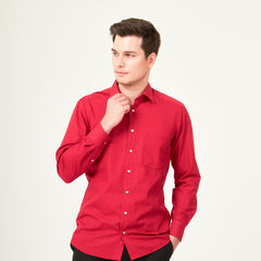 OLYMP LUXOR Shirt เสื้อเชิ้ตสีแดง ผ้าเท็กเจอร์ทรงหลวม ใส่สบาย รีดง่าย