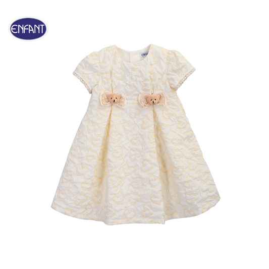 ENFANT (อองฟองต์) ชุดกระโปรงแขนสั้น สำหรับเด็ก 6 เดือน - 8 ปี คอลเล็กชั่น Mini Luxe Bear ผ้าโพลีเกรดพรีเมี่ยม สีครีม