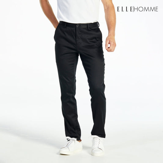 ELLE HOMME กางเกงชิโน่ ทรงสลิมฟิต ปักโลโก้ EH สีดำ W8L275