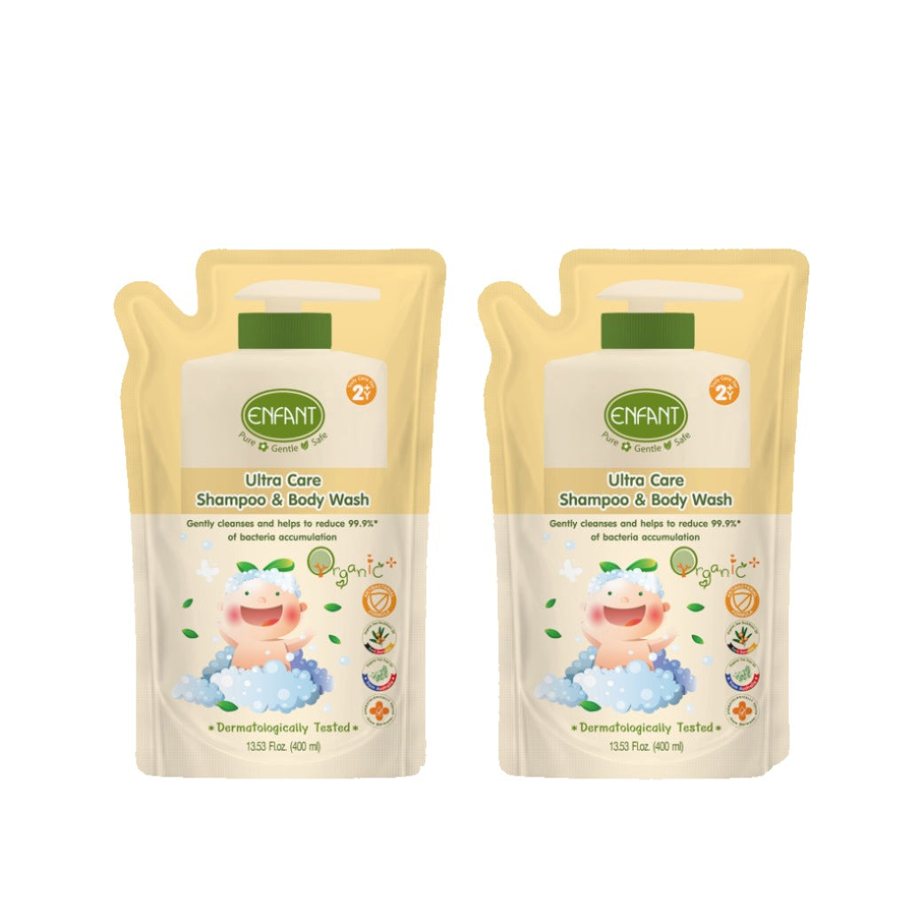 [1แถม1] Enfant อองฟองต์ Organic Plus Ultra Care Shampoo & Body Wash อาบน้ำสระผมในขวดเดียวสำหรับเด็ก 2 ปีขึ้นไป สูตร Anti Bacterial